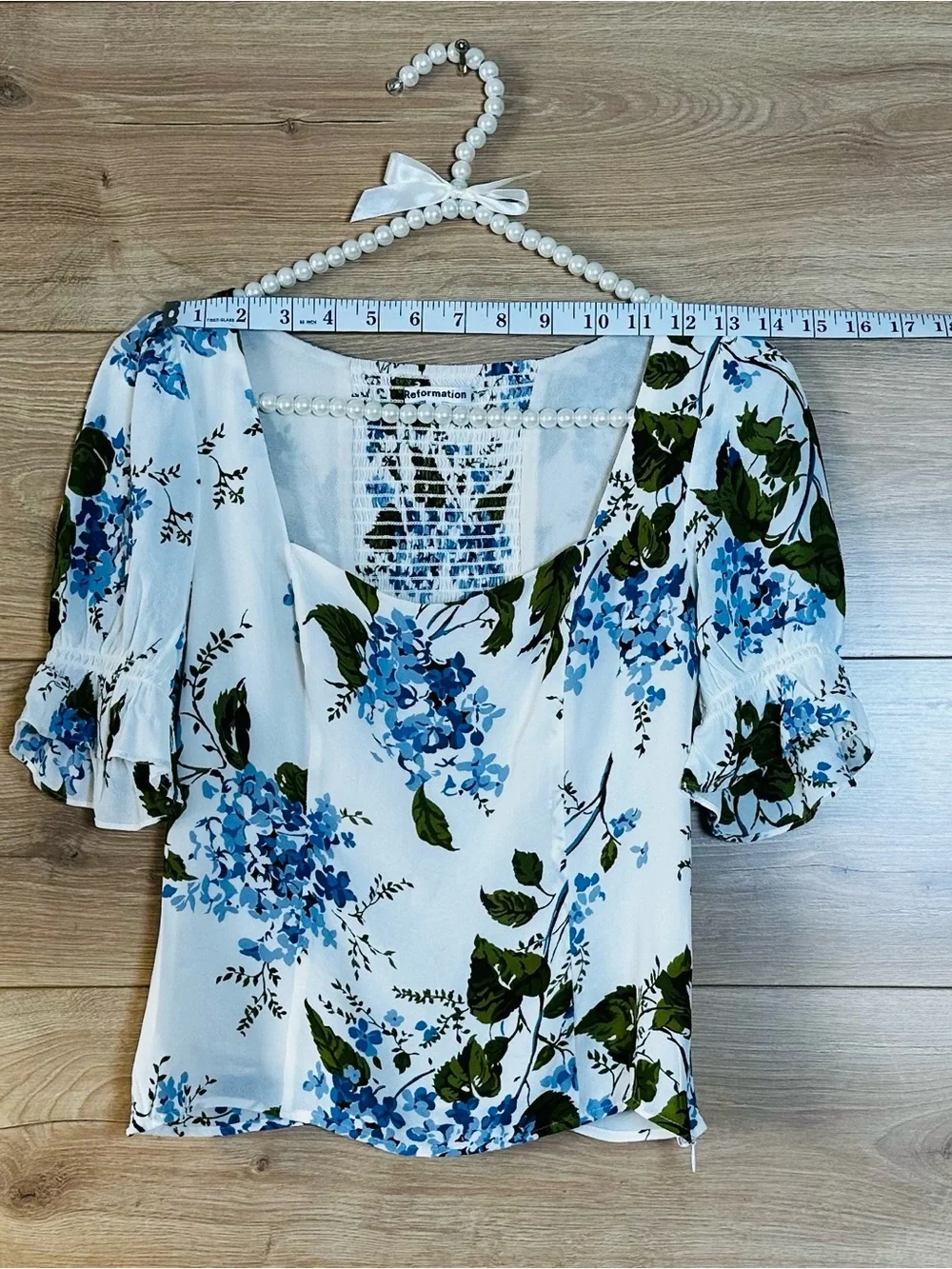 Reformation Constance Top Cream Floral Square-Neck Puff Sleeve Top